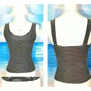 JAIPUR Womans BLACK & WHITE Cami CROP Tank top LIGHTWEIGHT STRETCH shirt size Lg
